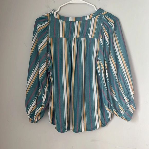Anthropologie Maeve Byron Striped Blouse Split Neck Size S - Picture 7 of 7
